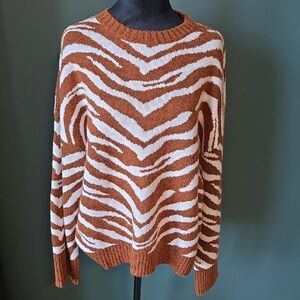 Nine West Rust and Cream Zebra-Print Crewneck Sweater